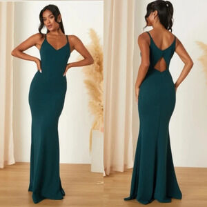 Lulus Moments Of Bliss Forest Green Backless Mermaid Maxi Dress Party Wedding